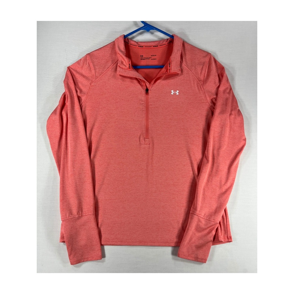 Under Armour HeatGear Womens Large Coral Pink Heather 1/2 Zip Running Top L